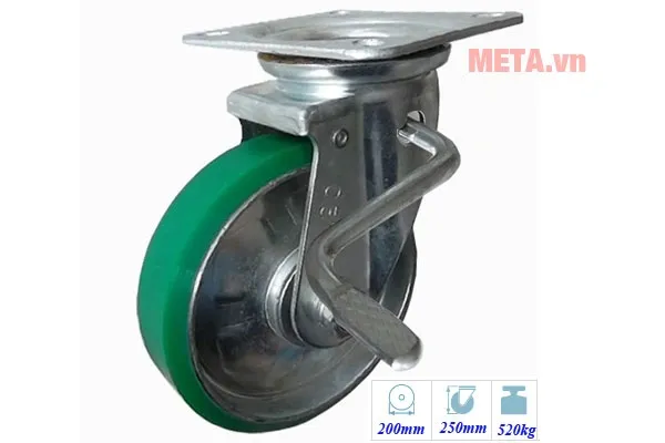 Bánh xe đẩy PU xoay có khóa Ethos 663PUZ200JB01 (520kg)