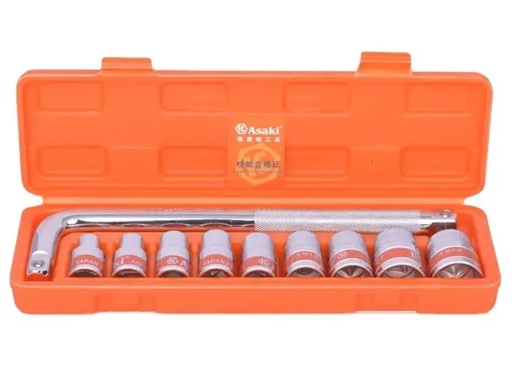 Bộ khẩu Asaki AK-9766 mạ crom bóng (viền cam) 10 chi tiết 1/2 inch