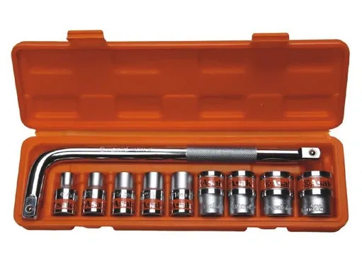 Bộ vặn khẩu Asaki AK-9767 mạ Crom bóng (viền cam) 10 chi tiết 1/2 inch