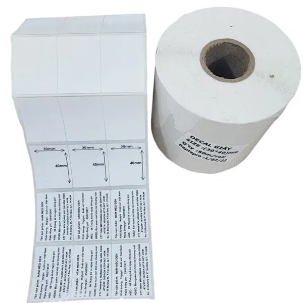Giấy decal 35mm x 22mm x 50m (in tem mã vạch 3 tem 1 hàng)