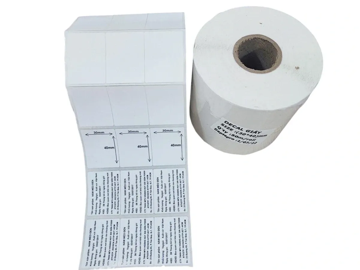Decal giấy (30mm x 40mm) x 50m 3 tem