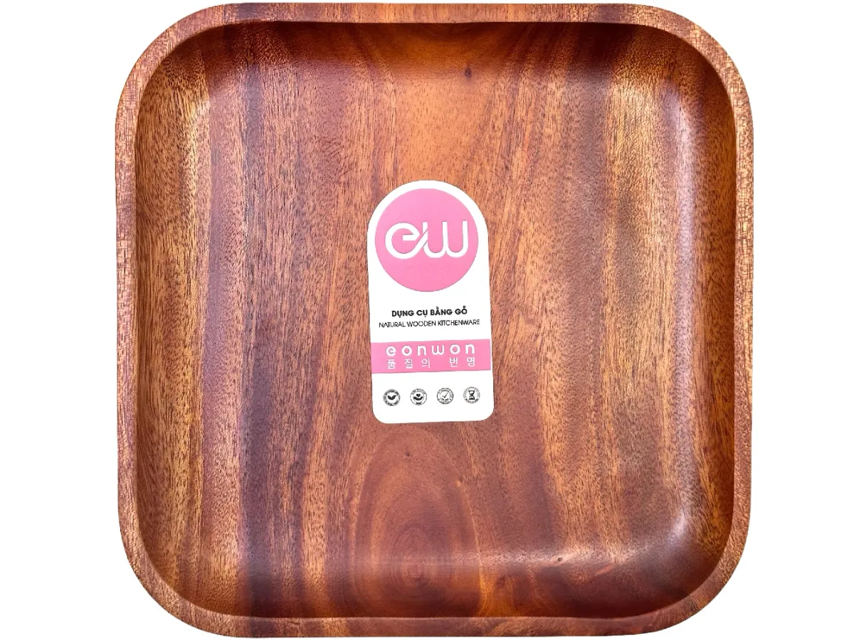 Dĩa vuông gỗ xà cừ Eonwon 20cm DC-EW302