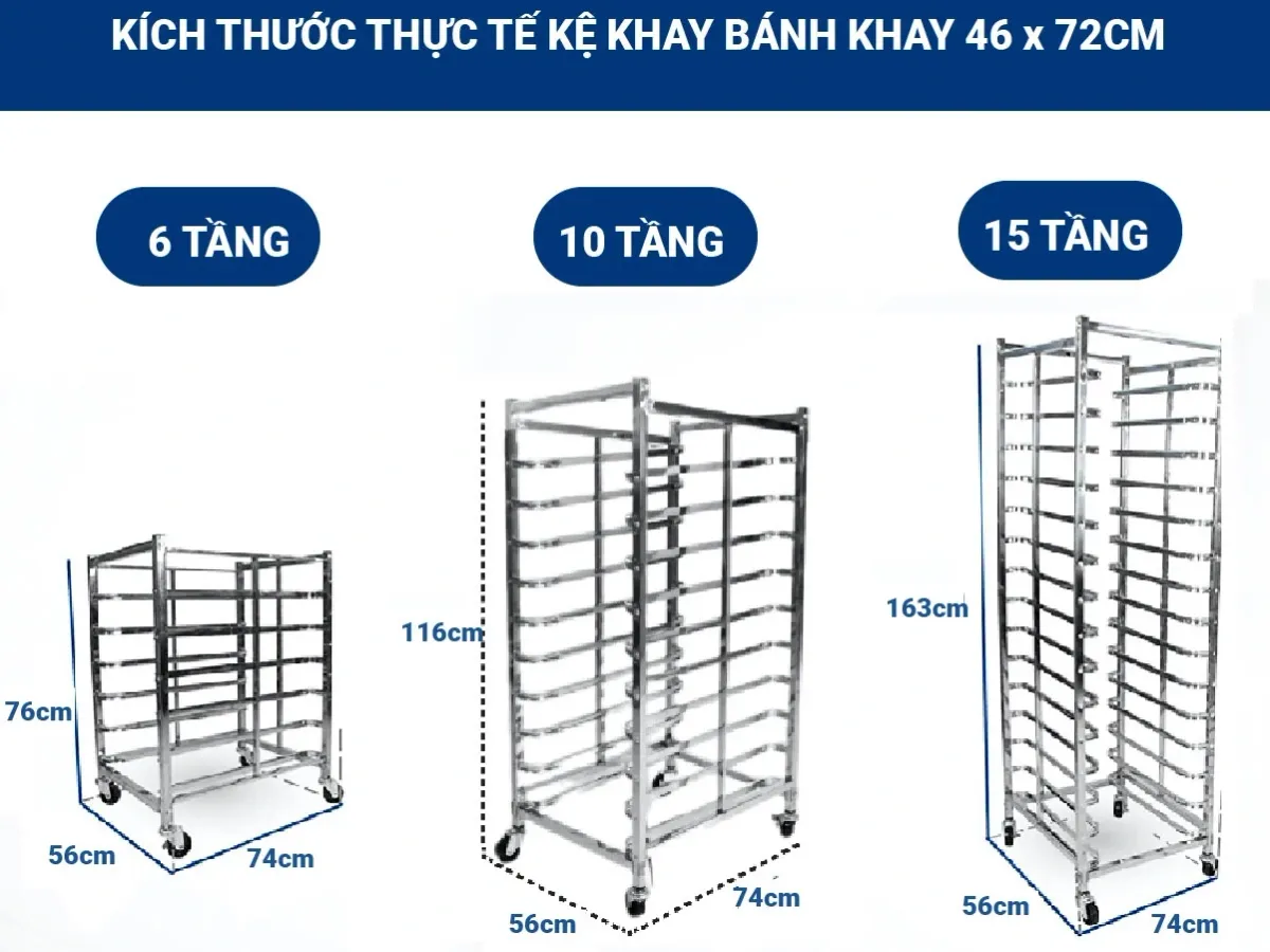 Kệ khay bánh, kệ inox để khay, xe hong bánh BR (khay 46cm x 72cm)
