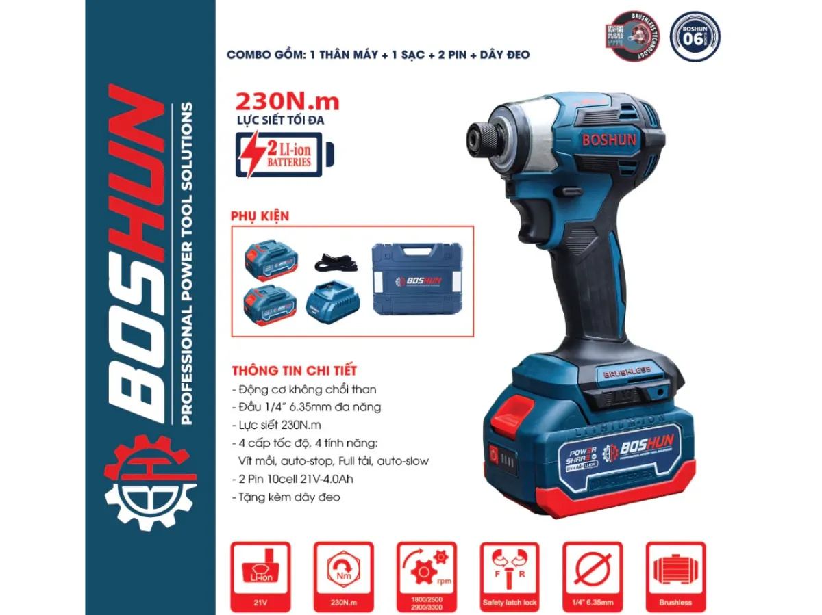 Máy bắn vít Boshun BS-SD230PRO (2 pin, 1 sạc)
