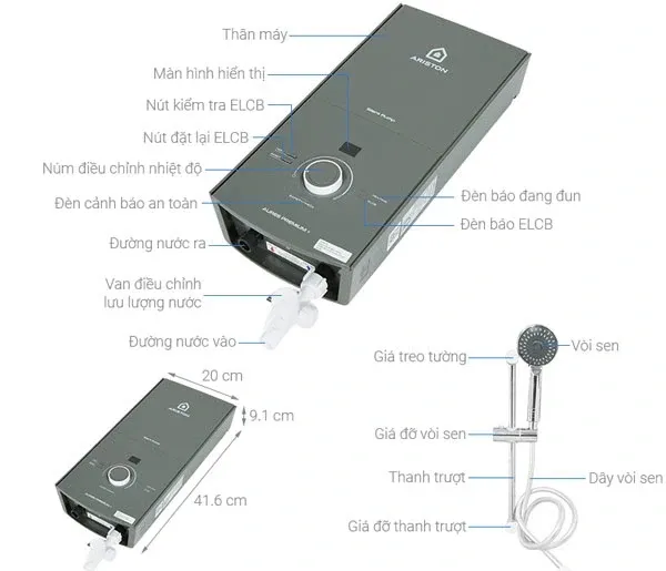 Máy nước nóng trực tiếp Ariston Aures Premium + 4.5P - Có bơm