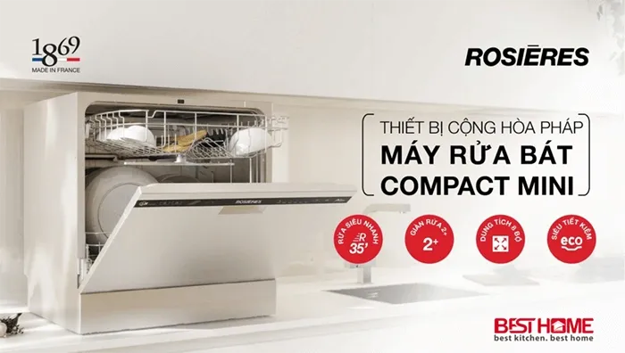 Máy rửa bát compact mini Rosieres RDCP8S-04 (8 bộ)