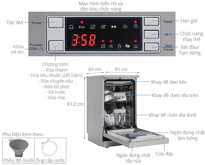 Máy rửa chén độc lập có sấy Galanz W45A3A401S-0E1(SS) 11 bộ