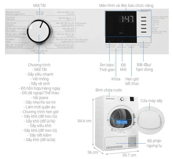 Máy sấy ngưng tụ Beko 8kg DU8133GA0W