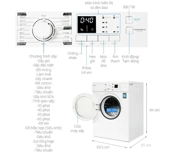Máy sấy quần áo thông hơi Casper 7,2kg TD-72VWD