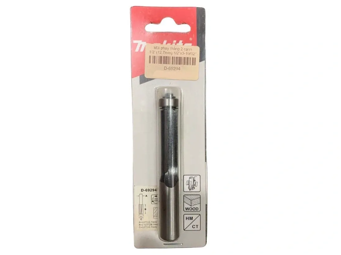 Mũi phay thẳng 2 cạnh Makita D-69294 1/2 inch (12.7mm) 1/2 inch x 3-19/32 inch