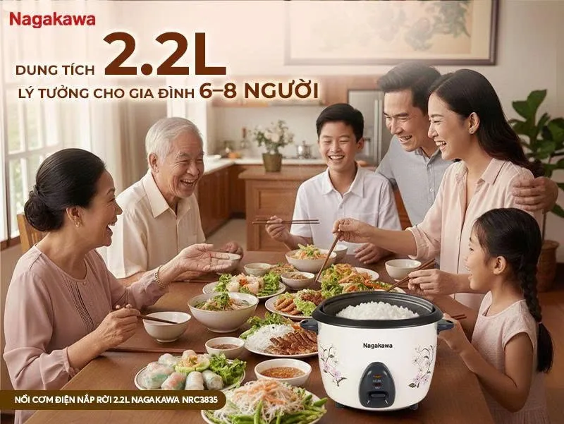 Nồi cơm điện nắp rời 2.2L Nagakawa NRC3835
