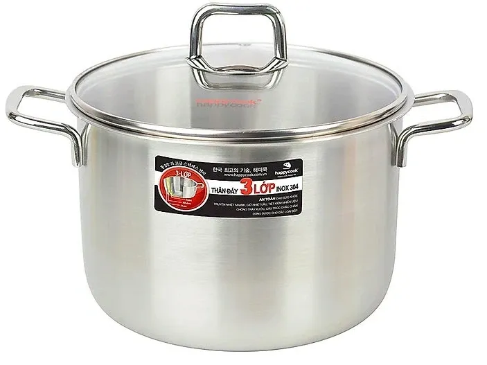 Nồi hầm inox 3 lớp Happy Cook Alvar nắp kính 26cm SP26-ALVG