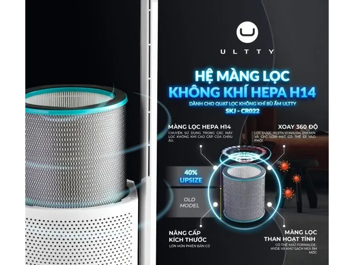 Quạt tháp lọc không khí cấp ẩm Ultty SKJ-CR022 có tia UVC khử khuẩn