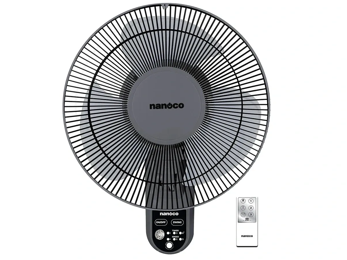 Quạt treo tường Nanoco NWF1219RC-GR (30W, màu ghi, remote)