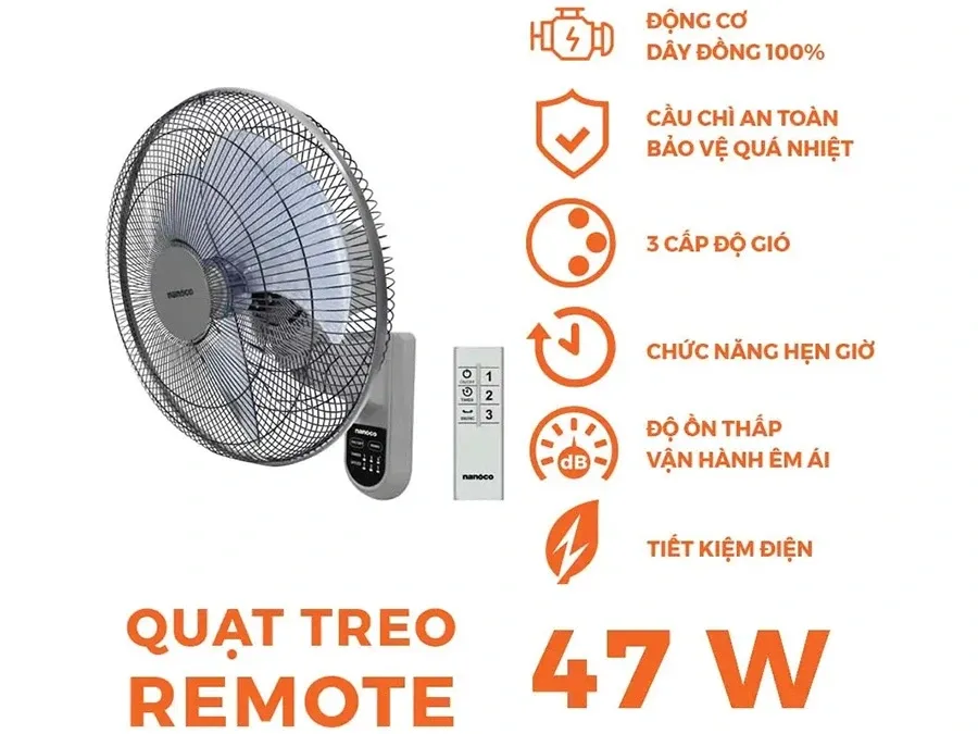 Quạt treo tường Nanoco NWF1612RC-G