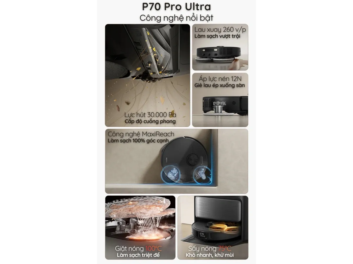 Robot hút bụi lau nhà chuyên dụng Mova P70 Pro Ultra