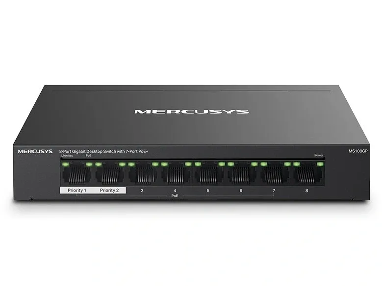 Switch 8 cổng Gigabit với 7 cổng PoE+ Mercusys MS108GP