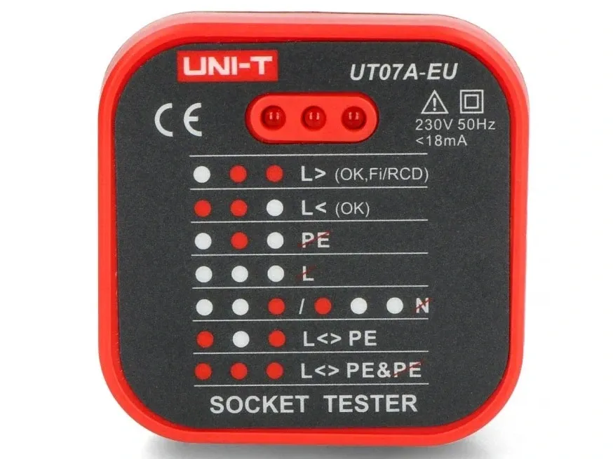 Thiết bị kiểm tra ổ cắm điện UNI-T UT07B-EU (230V, < 18mA)