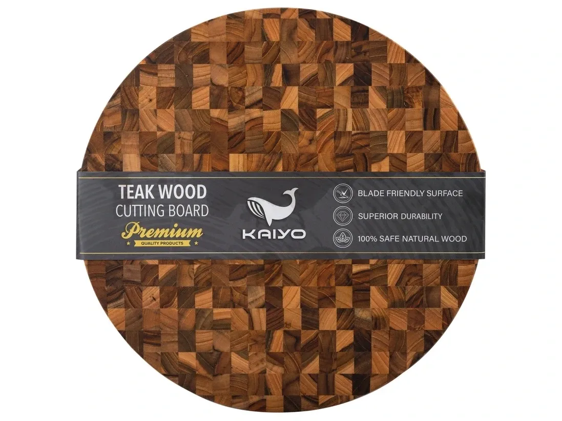 Thớt chặt gỗ Teak đầu cây Kaiyo hình tròn 30 x 3,8 cm TDC04