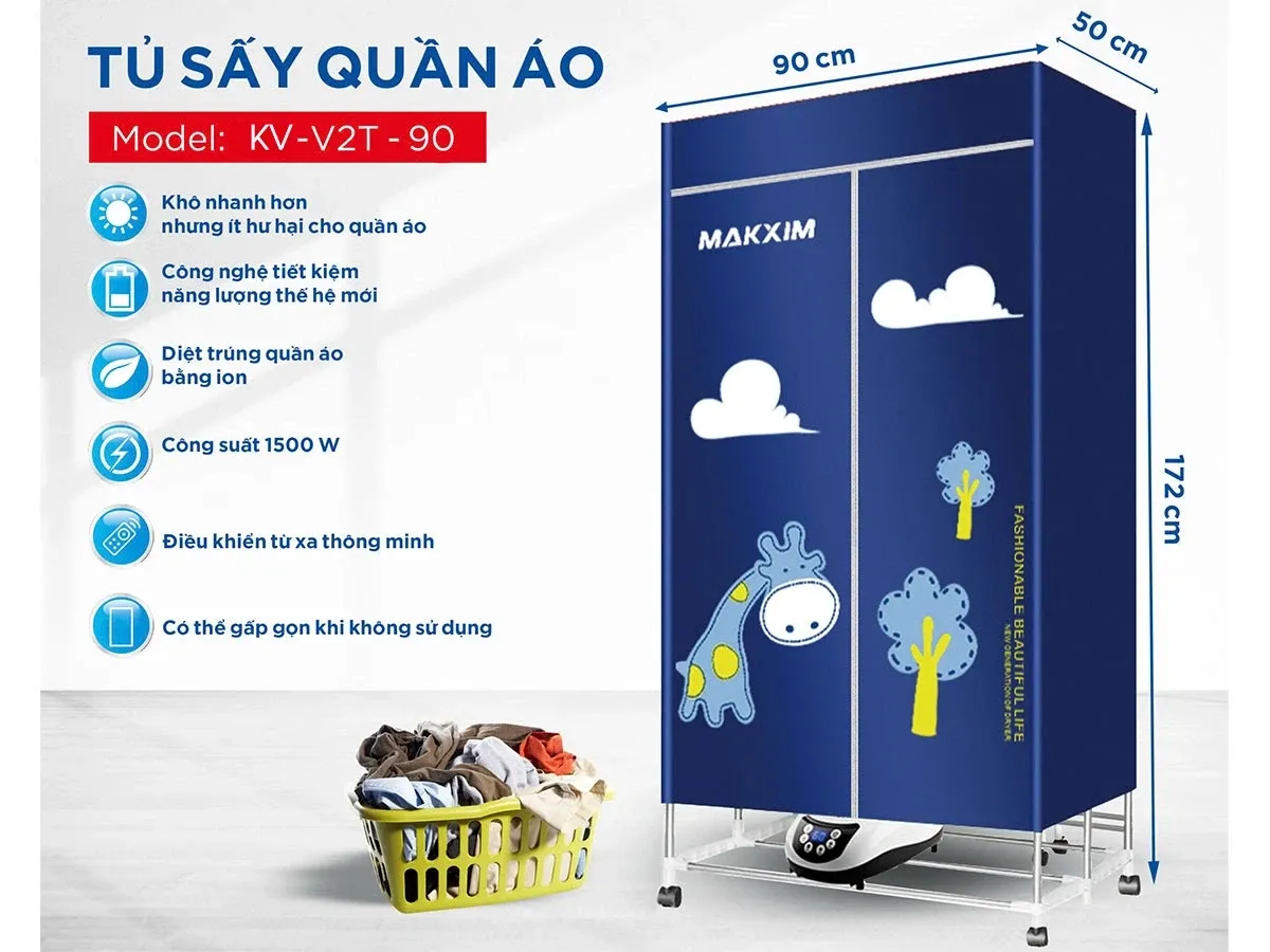 Tủ sấy quần áo thông minh Makxim KV-V2T-90 (1.500W)