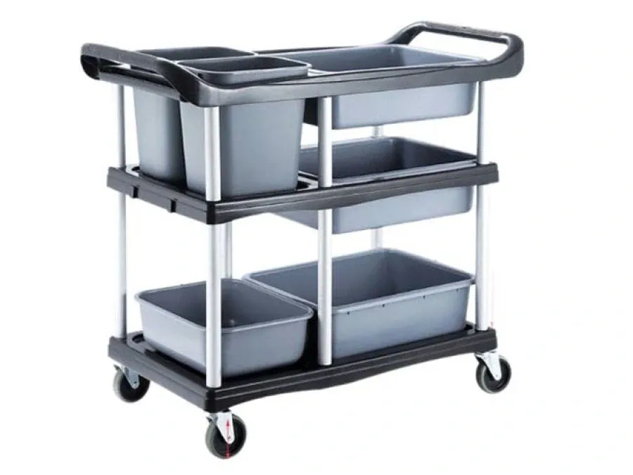 Xe đẩy dọn bàn nhựa khung nhôm có khay HT08174